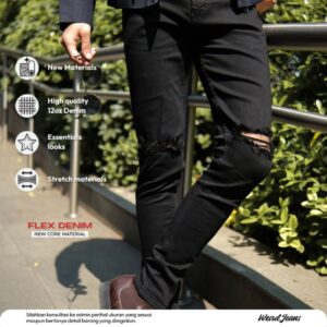 Weird Jeans - Black Ripped Z88 - Celana Jeans Panjang Pria Slimfit Ripped Jeans Stretch