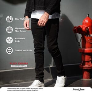 Weird Jeans - Black no ripped - Celana Jeans Pria Polos Slimfit Strech