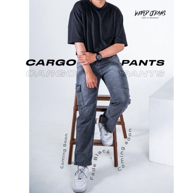 Weird Jeans - Fade Black - Celana Jeans Pria Loose Fit Cargo Polos