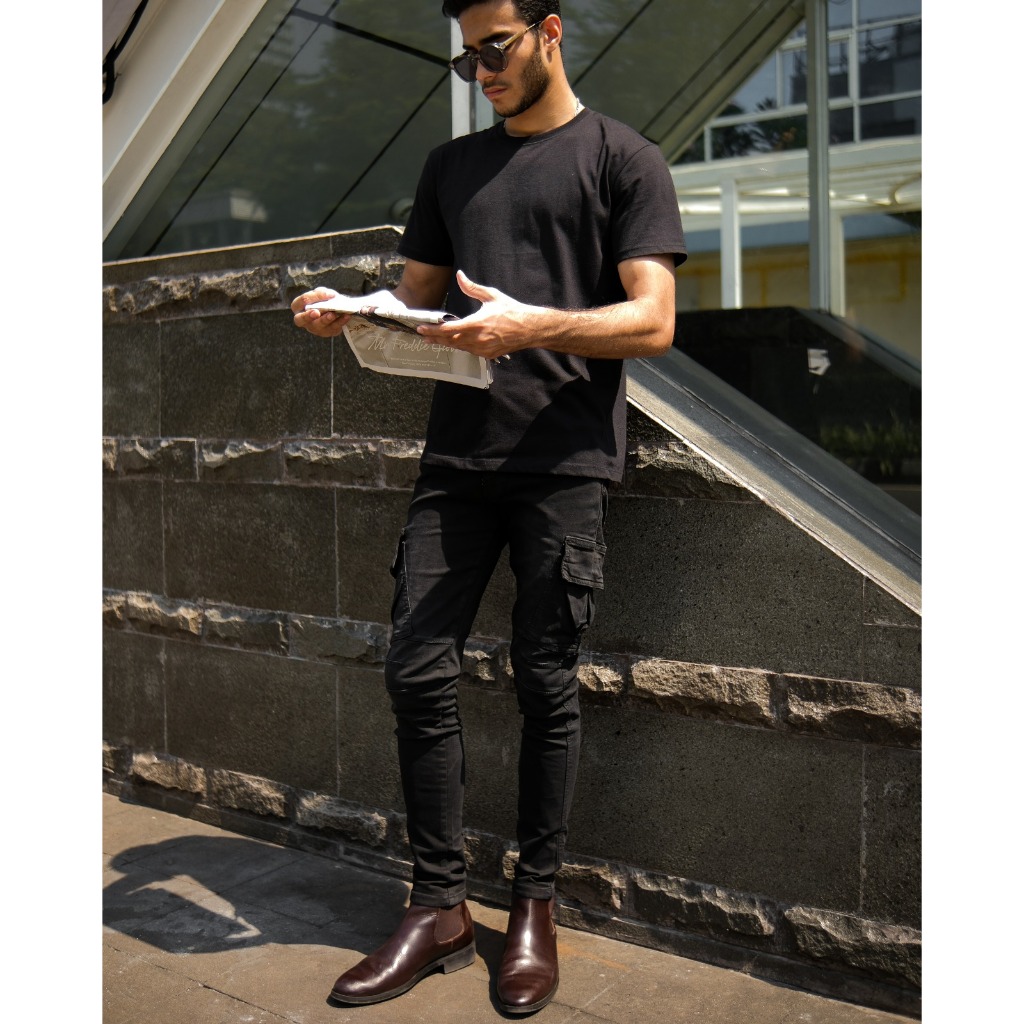 Weird Jeans - Cargo Milano Black - Celana Jeans Cargo Denim Panjang Pria Skinny Fit Hitam Pekat - Image 5