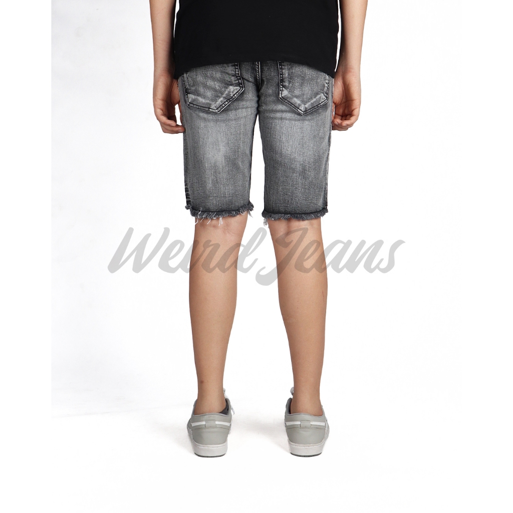 Weird Jeans - Skull Grey - Celana Jeans Pendek Pria Slim Fit Strech Polos Warna Abu-Abu - Image 4