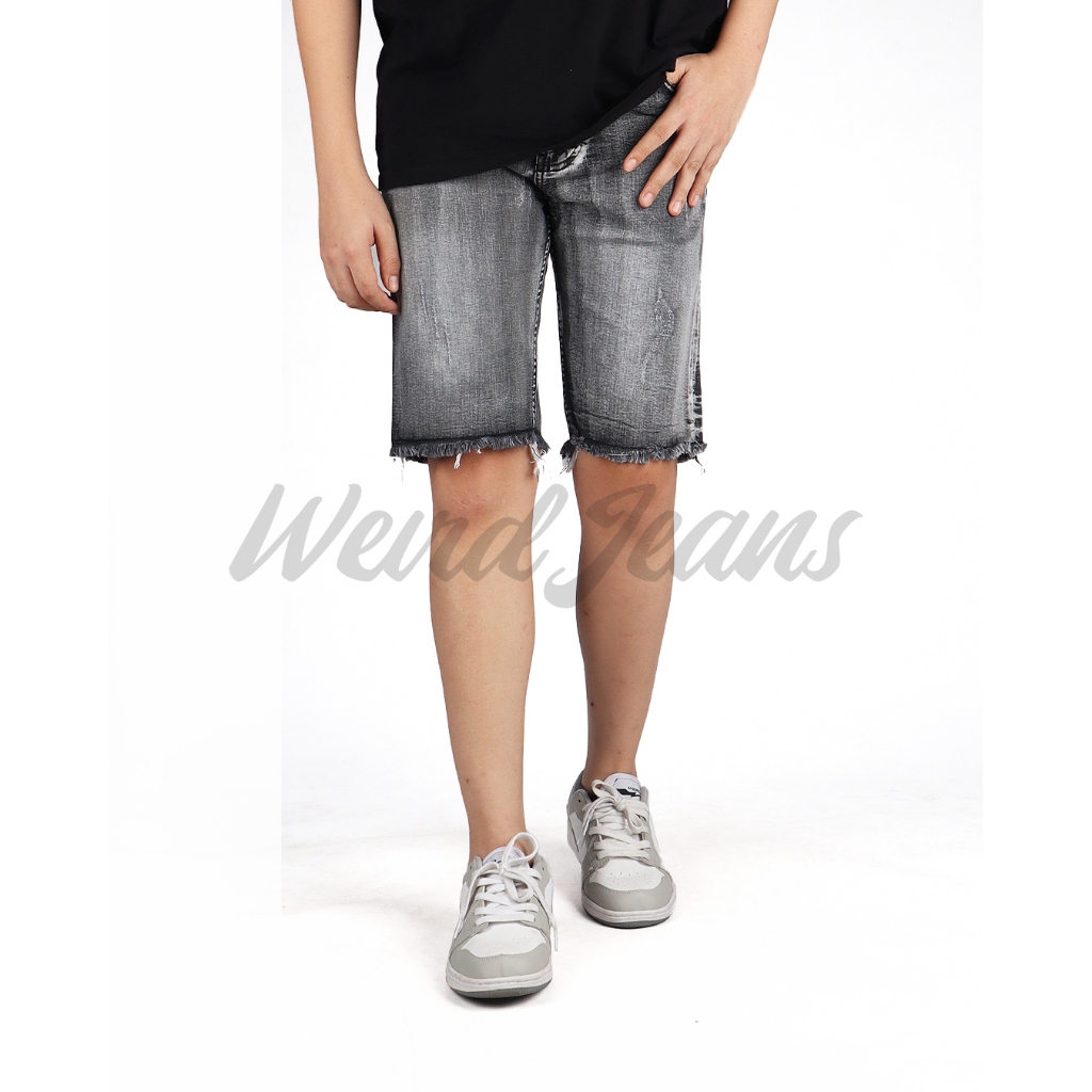 Weird Jeans - Skull Grey - Celana Jeans Pendek Pria Slim Fit Strech Polos Warna Abu-Abu - Image 6