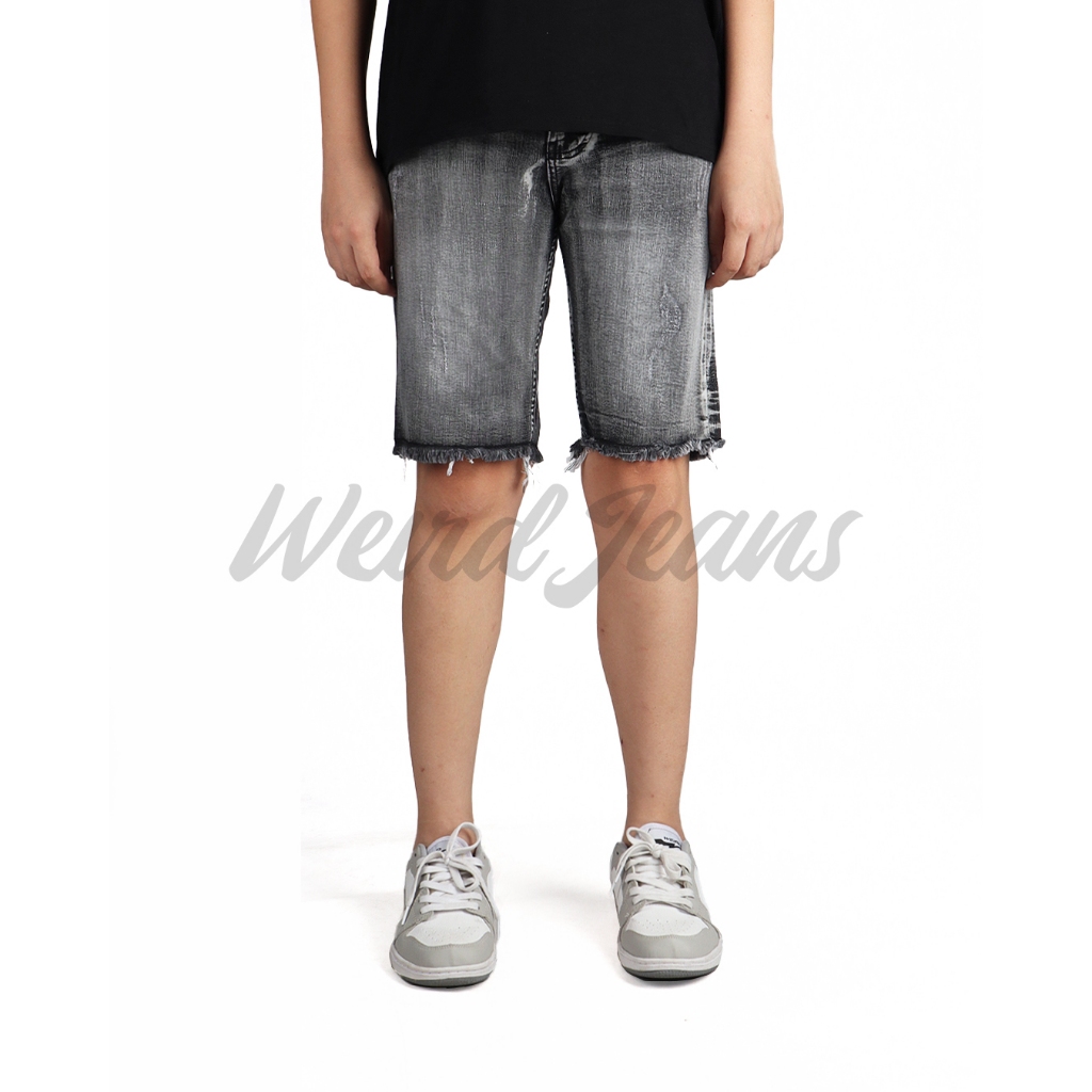 Weird Jeans - Skull Grey - Celana Jeans Pendek Pria Slim Fit Strech Polos Warna Abu-Abu - Image 7