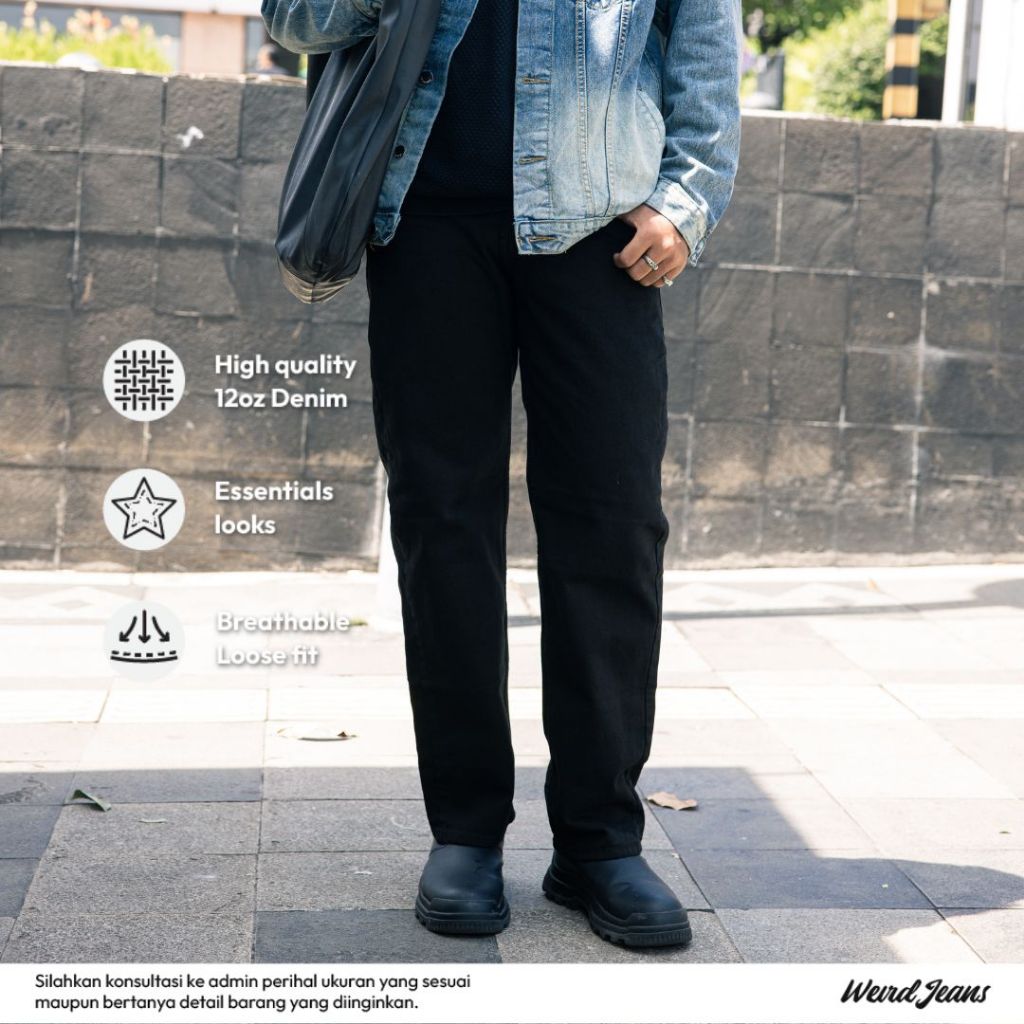 Weird Jeans - Loose Fit Hitam Polos
