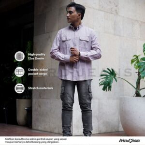 Weird Jeans - Cargo Maxwell Grey - Celana Jeans Cargo Panjang Pria Slim Fit Strech Polos Tanpa Sobek