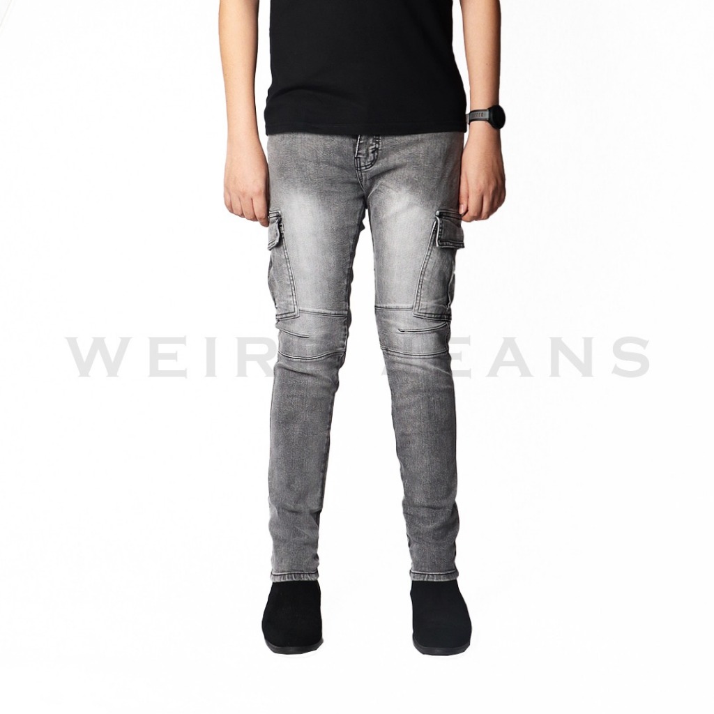Weird Jeans - Cargo Fredrick Grey - Celana Jeans Cargo Panjang Pria Slim Fit Strech Warna Abu-Abu Polos - Image 6