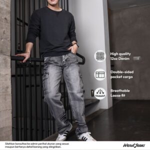 Weird Jeans - Loose Fit Oscar Grey Cargo  - Celana Jeans Panjang Cargo Pria Loose Fit Polos Nyaman